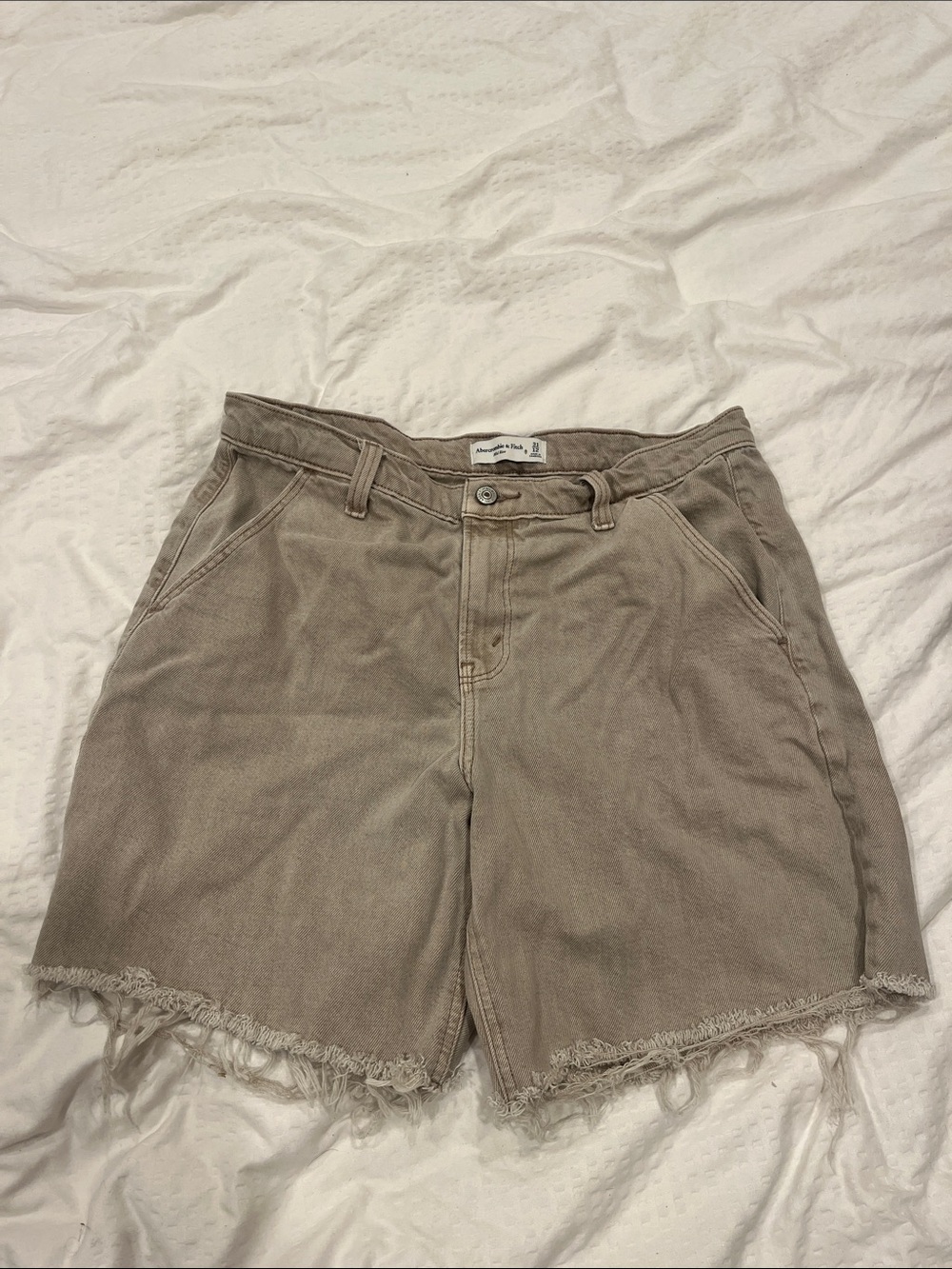 Abercrombie & Fitch Taupe High-Rise Frayed Hem Jean Shorts